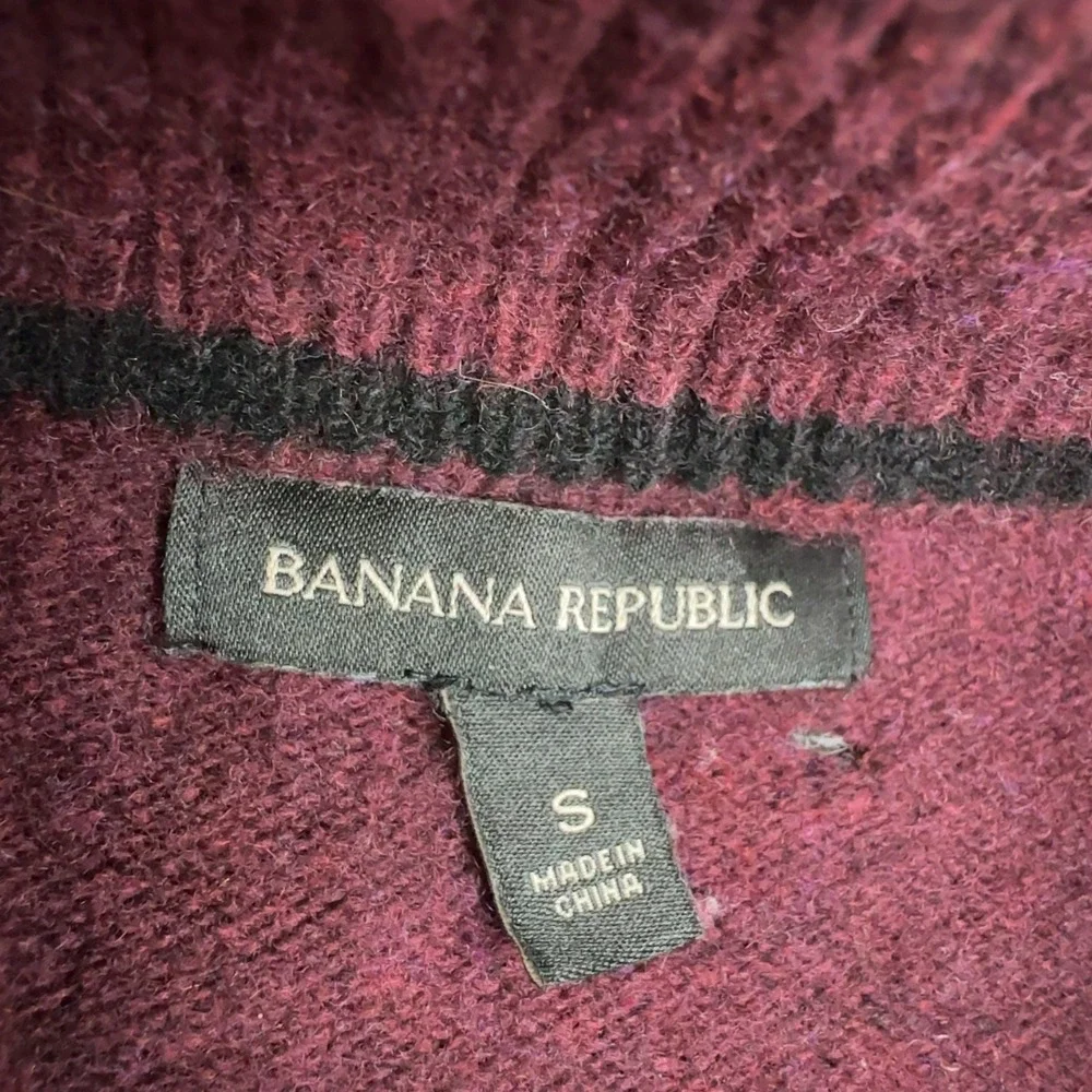 Banana Republic Sweater Mens S Burgundy Quarter Zip Merino Wool Elbow‎ Patches